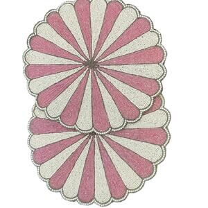 TIRAMISU HANDMADE Pink Glass Beaded Placemat Set of (2) NEW